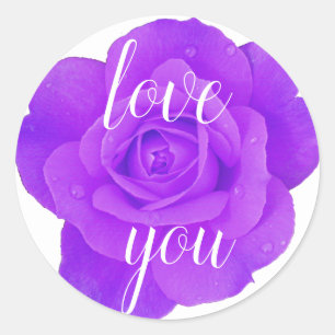 Purple Rose Love You Floral Violet Blue Wedding Classic Round Sticker