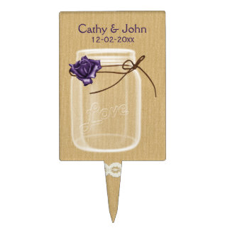 purple rose mason jar personalized cake picks