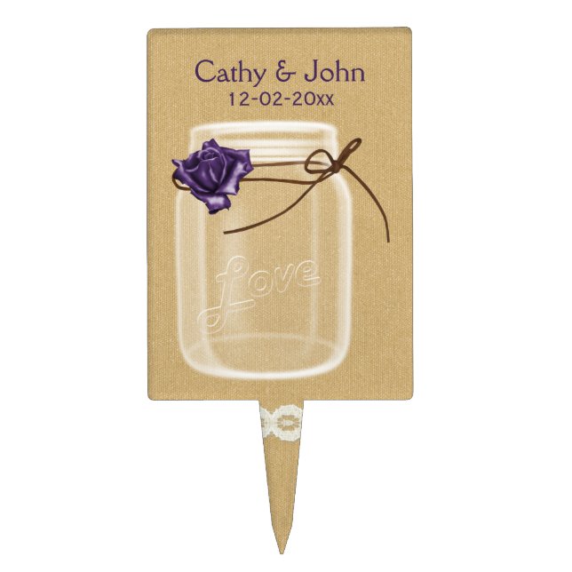 purple rose mason jar personalized cake picks (Front)