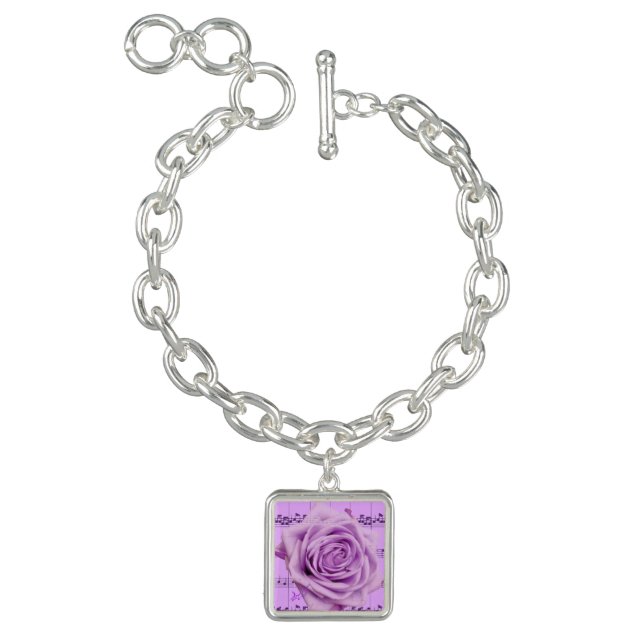 Purple Rose & Music Silver Square Charm Bracelet (Product)