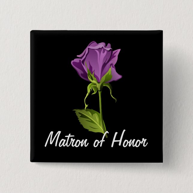 Purple Rose on Black Button (Front)