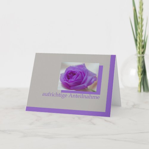 purple rose on grey german sympathy card