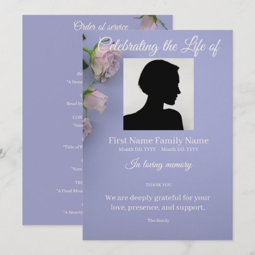 Purple rose order of service invitation