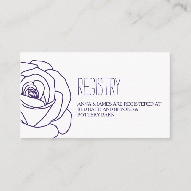 Purple Rose Outline Wedding Registry Card (Front)