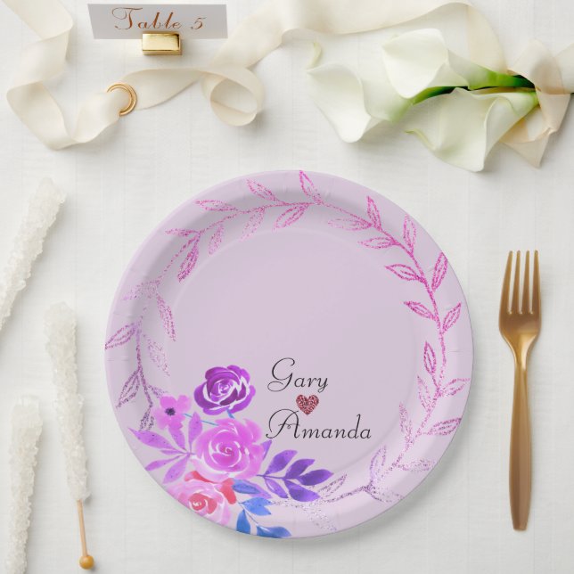 Purple Rose Paper Plates (Wedding)