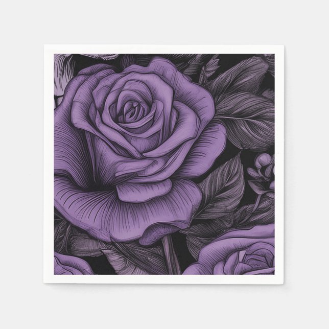 Purple Rose Pattern, Gothic wedding, Lovers Napkins (Front)