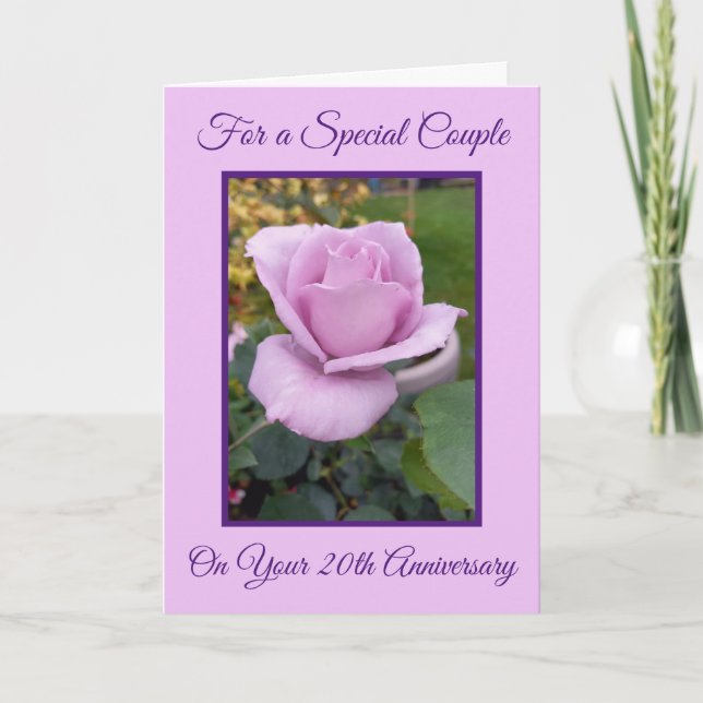 Purple Rose Personalised 20th Wedding Anniversary Card (Front)