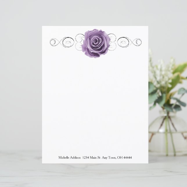 Purple Rose Personalized Paper Sheet (Standing Front)
