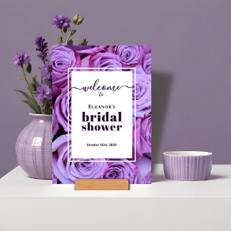 Purple Rose Photo Bridal Shower Welcome Table Card