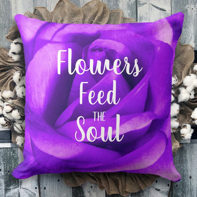 Purple Rose Photo Flowers Feed The Soul Script Throw Pillow (Creator Uploaded)