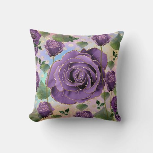 Purple Rose Pillow with Faux Gold Trim