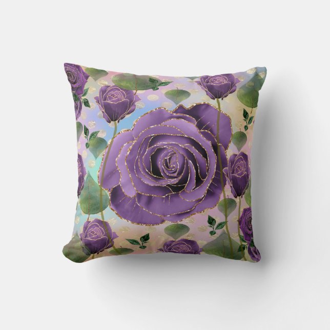 Purple Rose Pillow with Faux Gold Trim (Front)