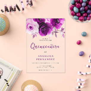 Purple Rose Quinceanera Party Acrylic Invitations