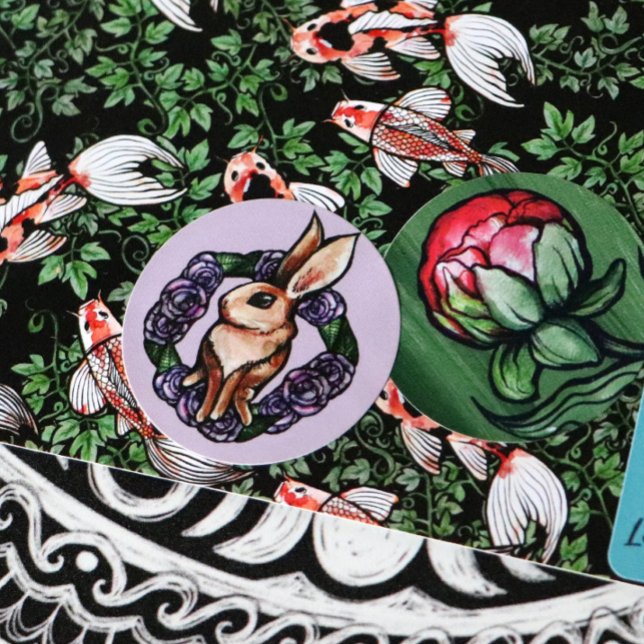 Purple Rose Rabbit Nature Lovers Easter Spring     Classic Round Sticker (Creator Uploaded)