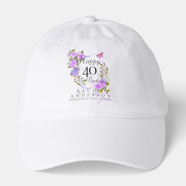 Purple Rose Ribbon 40th Birthday Hat (Front)
