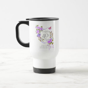 Purple Rose Ribbon 40th Birthday Travel Mug