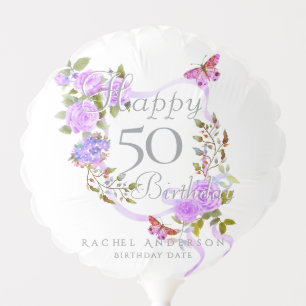 Purple Rose Ribbon 50th Birthday Balloon