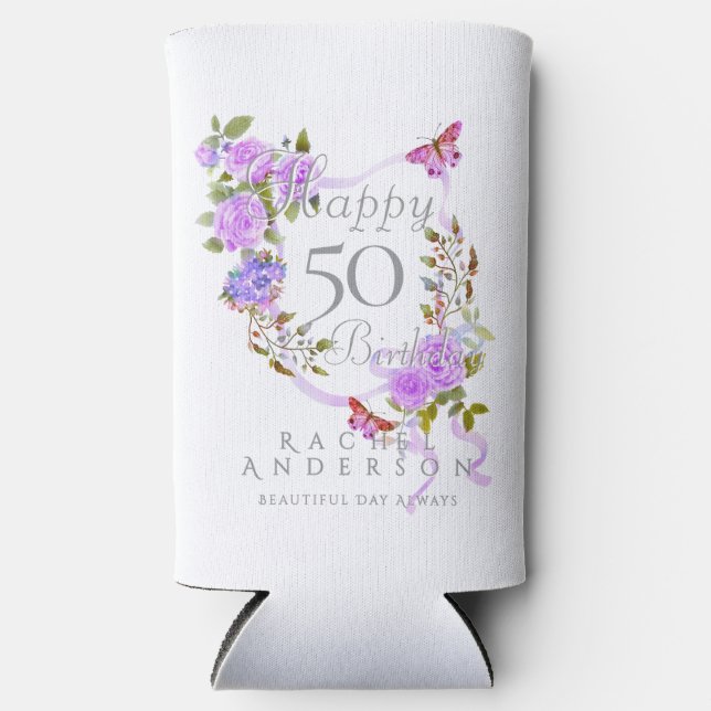 Purple Rose Ribbon 50th Birthday Cooler (Front)