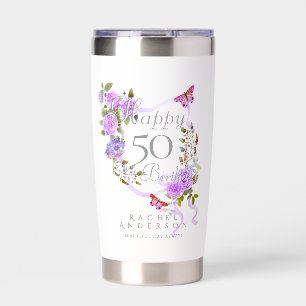 Purple Rose Ribbon 50th Birthday Insulated Tumbler