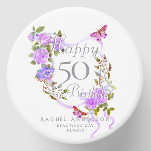 Purple Rose Ribbon 50th Birthday Mini Candle Favors