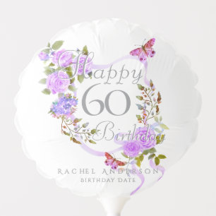 Purple Rose Ribbon 60th Birthday Balloon