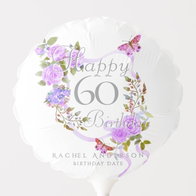 Purple Rose Ribbon 60th Birthday Balloon (Front)