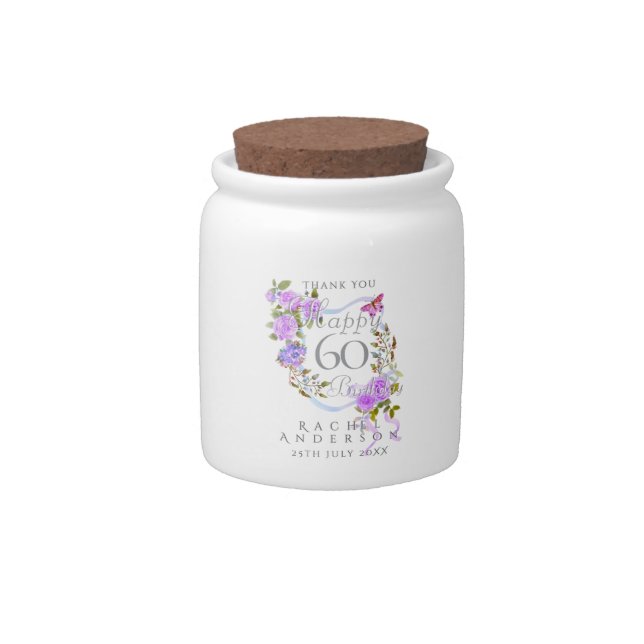 Purple Rose Ribbon 60th Birthday  Candy Jar (Front)