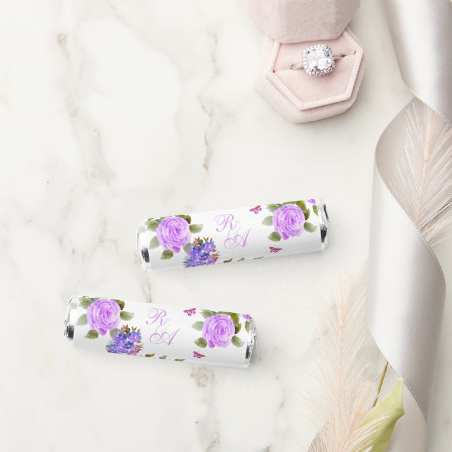 Purple Rose Ribbon Monogram Wedding  Breath Savers® Mints (Wedding)