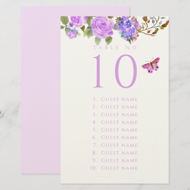 Purple Rose Ribbon Monogram Wedding Guest List Stationery (Front/Back)