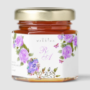 Purple Rose Ribbon Monogram Wedding Honey Jar Favors