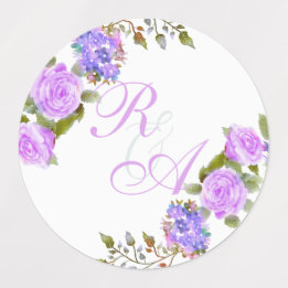 Purple Rose Ribbon Monogram Wedding Invitation Labels
