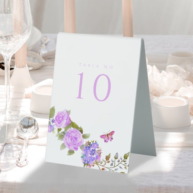 Purple Rose Ribbon Monogram Wedding  Table Tent (Elegant Rose Purple Wedding Table Number Tent Sign.)