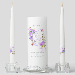 Purple Rose Ribbon Monogram Wedding  Unity Candle Set
