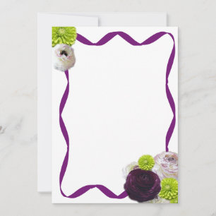 Purple Rose & Ribbon Stationary Note Card