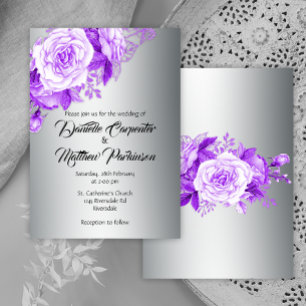 Purple Rose Romance Silver Wedding Invitation