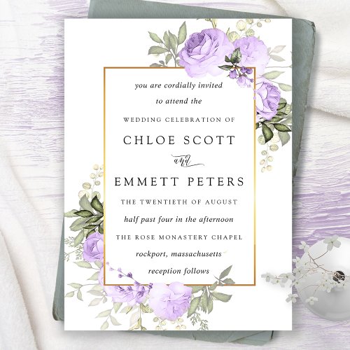 Purple Rose Rustic Floral Wedding Invitation