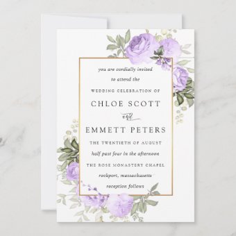 Purple Rose Rustic Floral Wedding Invitation | Zazzle
