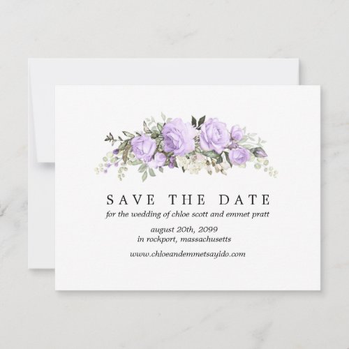 Purple Rose Save the Date Card with Photo Back