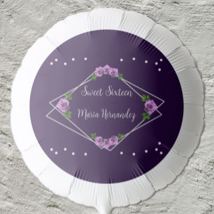 Purple Rose Silver Geometric Sweet 16 Balloon