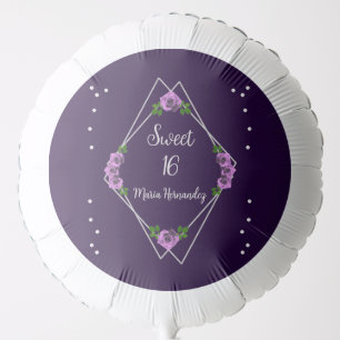Purple Rose Silver Geometric Sweet 16 Balloon