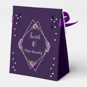 Purple Rose Silver Geometric Sweet 16 Favor Boxes