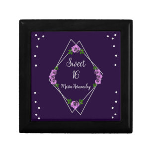 Purple Rose Silver Geometric Sweet 16 Gift Box