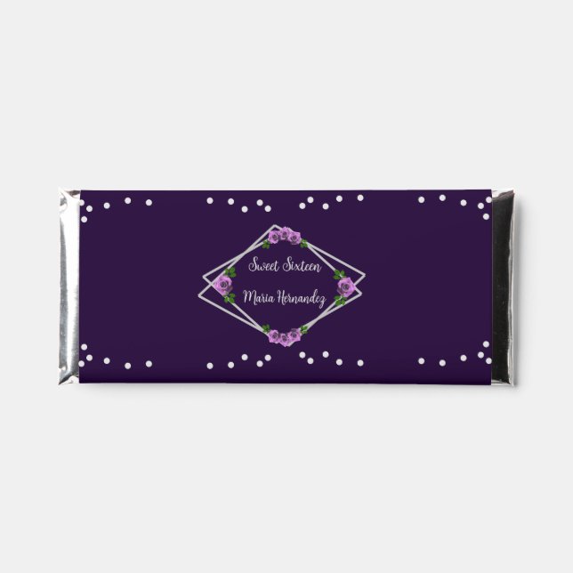 Purple Rose Silver Geometric Sweet 16 Hershey Bar Favors (Front)
