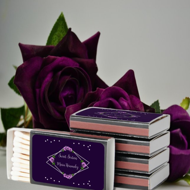 Purple Rose Silver Geometric Sweet 16 Matchboxes (Creator Uploaded)