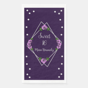 Purple Rose Silver Geometric Sweet 16 Paper Guest Towels