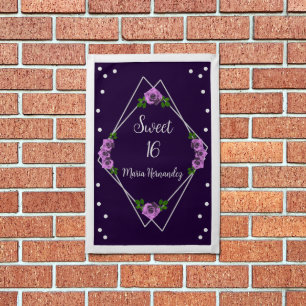 Purple Rose Silver Geometric Sweet 16 Pennant