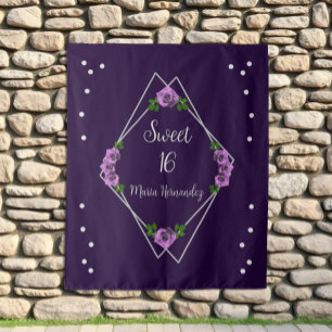 Purple Rose Silver Geometric Sweet 16 Tapestry
