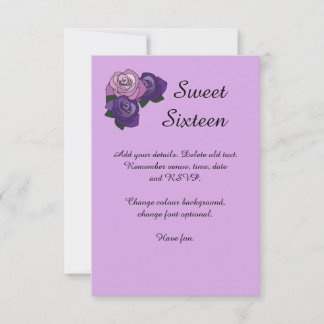 Purple Rose Sweet Sixteen Birthday Party Invite