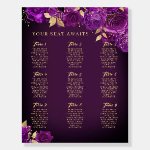 Purple Rose Swirl Gold Seating Chart Foam Board
