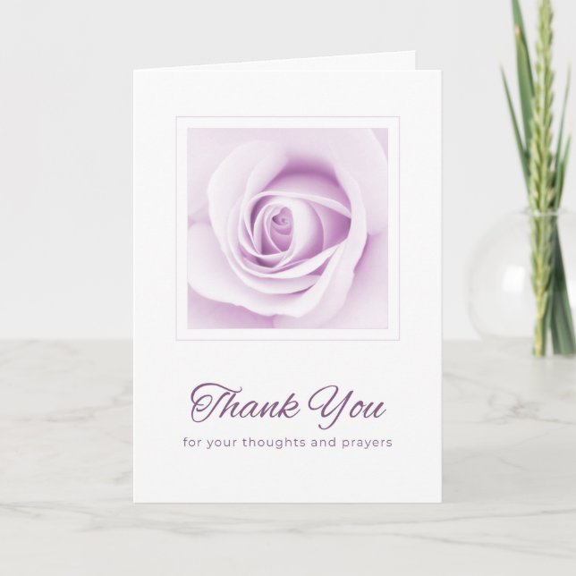 Purple rose thank you thoughts and prayers folded card (Front)